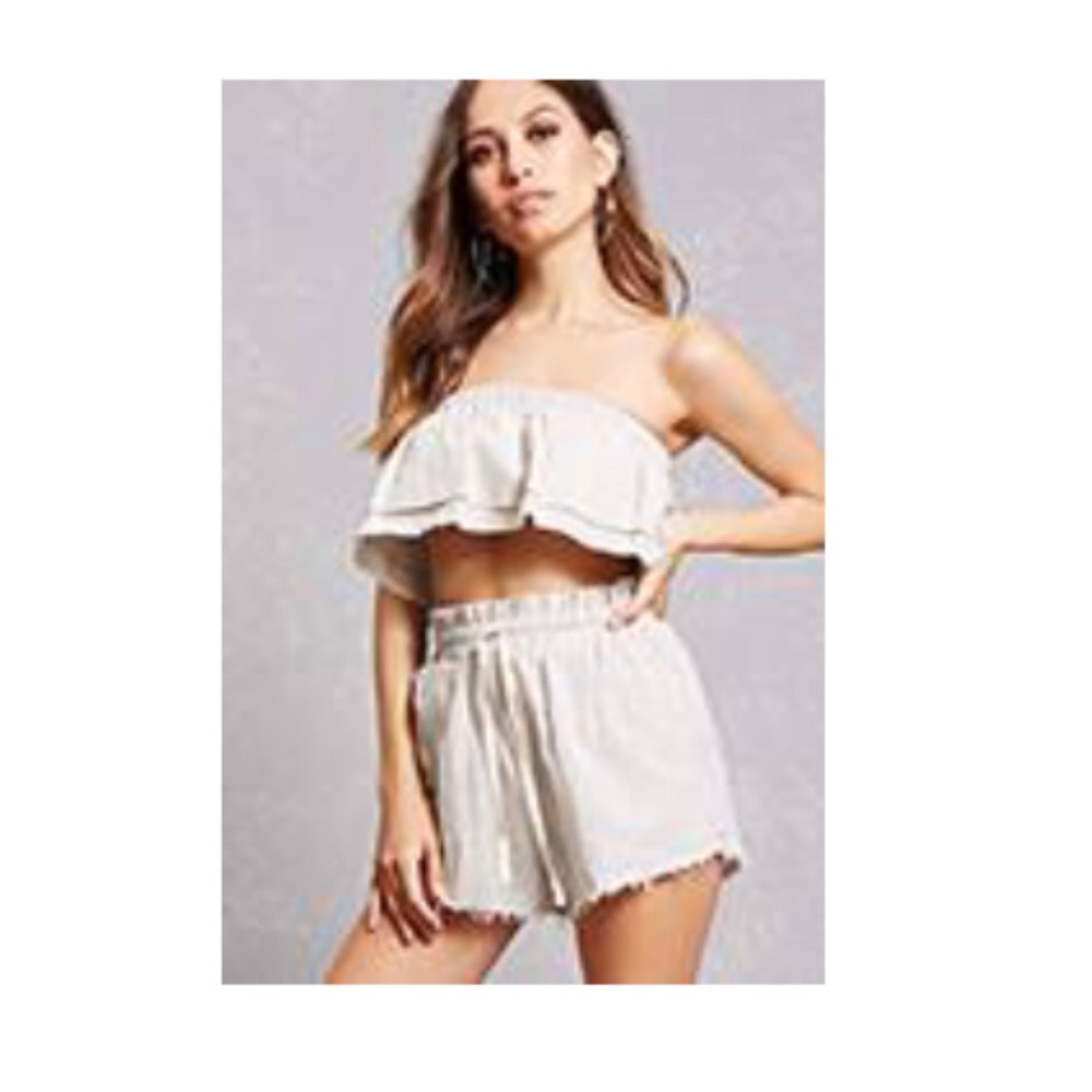 Linen Style Short + Ruffle Bandeau Matching Set - Picture 1 of 14